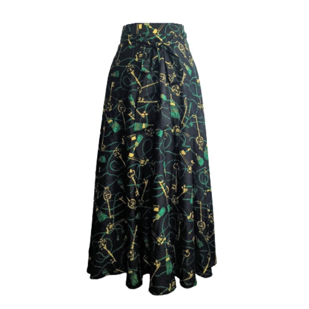 Flint & Moss Petite Black and Green Maxi Skirt with Key Print Women's Size PM